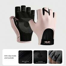 AD 1 Pair Women's Fingerless Workout, Fitness, Cycling, Motorcycle Riding Gloves, Anti-Slip Cushioned Design For Gym, Dumbbell, Yoga Training