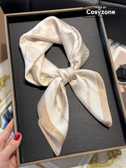 1pc Faux Silk Paisley Print 70cm Square Scarf, Bandana, Men Sun Protection, Versatile Head Wrap, Neckerchief Decor