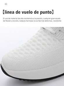 Zapatillas de running de carretera para hombre de color sólido, zapatillas de malla ligeras y transpirables, talón suave y cómodo, diseño de suela elástica antideslizante y de alta amortiguación, adecuadas para caminar, deportes al aire libre, correr, entrenamiento, fitness, fiesta, fiesta, desgaste diario. - Blanco - Ver 5