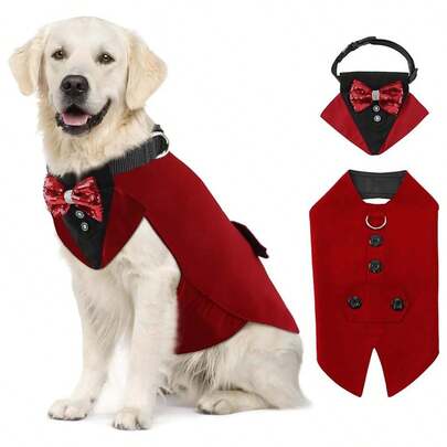 New Pet Tuxedo Formal Suit With Bow Tie, Dog Scarf Bandana Costume, Party Dress Up Apparel For Corgi & Small/Medium/Large Dogs, Wedding/Photo Shoot,Christmas,Christmas Decorations