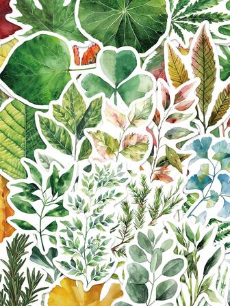 50pcs Spring Green Single Leaf Stickers Decorative For Fridge, Skateboard, Laptop, Luggage, Notebook, Bedroom, Cabinet, Phone Case, Tablet, Classroom Reward Gifts