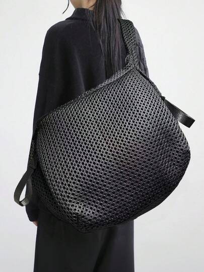 1 件装时尚女士尼龙单肩包，大容量纯色斜挎包，带固定肩带，可折叠设计，拉链开合，涤纶衬里，加厚休闲手提包