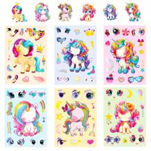 6/12/36 Sheets Make A Face Unicorn Stickers, Make Your Own Rainbow Pony Puzzle Stickers Craft Game Activities For Birthday Party Supplies Art Project Rewards Festival Gifts Birthday Decorations, Back To School, Birthday Gift, Graduation Gift
