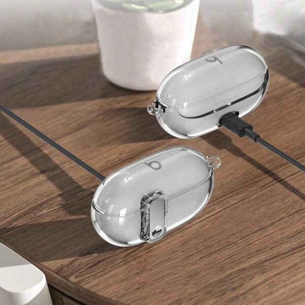 Locking 2pcs Transparent Bluetooth Headphone Case For Solo Buds, Soft TPU Protective Case With Lock Clasp And Electroplated Buttons