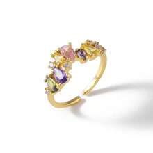 9pcs Fashionable Minimalist Y2K Style 18K Gold-Plated Multi-Color Cubic Zirconia Heart, Teardrop, Geometric Stackable Rings Set, Suitable For Daily Wear, Great Gift For Friends - Yellow Gold - View 6