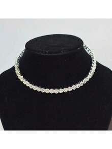 Large Crystal Rhinestone Necklace Collar Clavicle Chain, Fashion Jewelry For Women - Silver - View 3