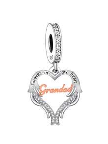 1 Piece Design 925 Sterling Silver, Heart-Shaped, Family Series, Dad, Mom, Two Tone Rose Gold Plating, Diamond Zirconia, Pendant Beads, Silver Jewelry, Unisex, Gift Giving, Mother's Day Gift, Father's Day Gift - Silver - View 4
