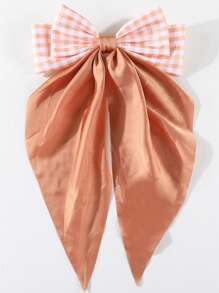 1pc Girls Large Plaid Bow Ribbon Hair Clip Haircomb Hairband Elegant Hair Accessory