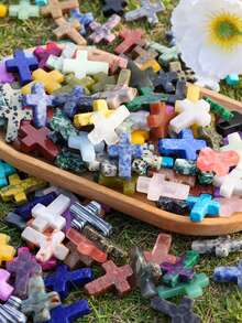 Mixed Natural Stone Cross Beads With Holes In Quantities Of 30/50, Quartz Faux Gemstone Jewelry, Perfect For DIY Jewelry Making, Ideal For Creating Necklaces, Bracelets, And Earrings. - Multicolor - View 5