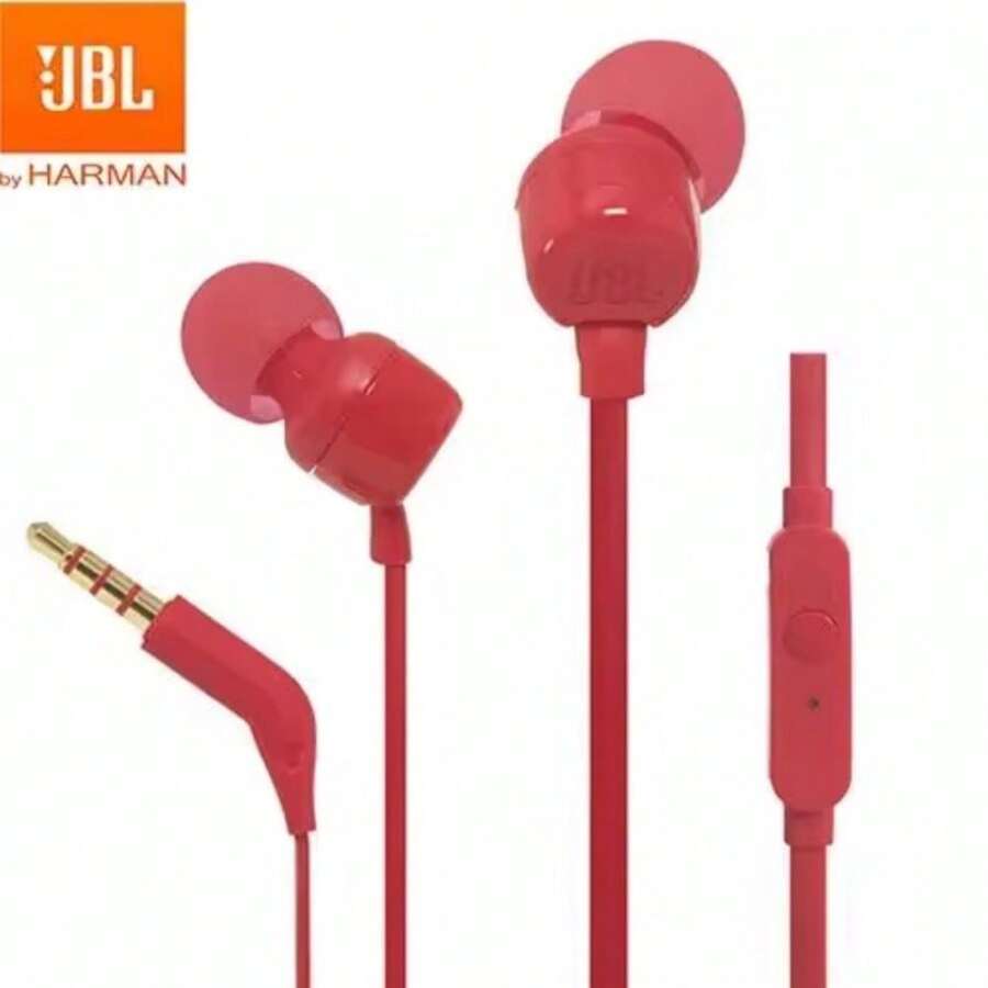 JBL T110 Wired Earphone With 3.5mm Interface For Gaming PC And Cellphone Calling, In-Ear Stereo Earbuds Headset - Red - View 1