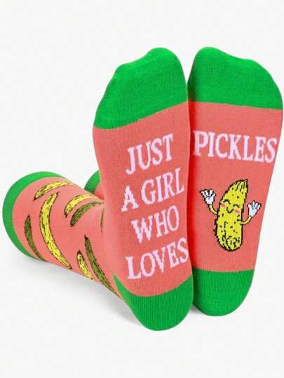 1 Coppia Di Calzini Unisex/Donna/Uomo/Coppia, Calzini Alla Caviglia Con Stampa "Just A Girl Who Loves Pickles", Comodi, Morbidi, Di Moda, Versatili, Traspiranti, Adatti Per Casa, Sport All'aperto, Feste, Regali Di Natale E Vita Quotidiana, Autunno