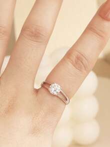 1pc S925 Sterling Silver Elegant & Stylish Claw-Setting Cubic Zirconia Adjustable Ring, Luxury Minimalist Jewelry Gift For Girlfriend, Women