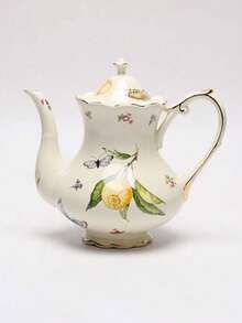 Set de cești și farfurioare vintage la modă, decorate cu pădure și lămâie, pictate manual cu ornamente aurii pe marginea ceștii, mâner și marginea farfurioarei; ceainic ceramic retro de înaltă calitate; disponibil în modele de lămâie, fluturi și insecte multicolore și florale, emanând o atmosferă sofisticată și elegantă.