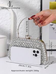 Túi cầm tay dạ hội trang trí pha lê sáng bóng dành cho nữ, kết hợp với trang trí kim cương hình chữ V bằng kim loại, túi xách hình hộp quyến rũ, hoàn hảo cho cô dâu, đám cưới, tiệc tùng, vũ hội, sinh nhật, ngày lễ tình nhân, tụ họp, túi đeo vai, túi xách, túi cầm tay, túi đựng mỹ phẩm - Bạc - Xem 4