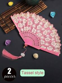 6片/4片/1片精美樱花花朵图案流苏便携折叠手扇女式扇子舞蹈扇摄影扇道具折扇适合日常休闲使用适合拍照参加聚会旅行可作为节日礼物送给朋友家人爱人同事生日礼物活动礼物结婚礼物 - 彩色 - 查看 23