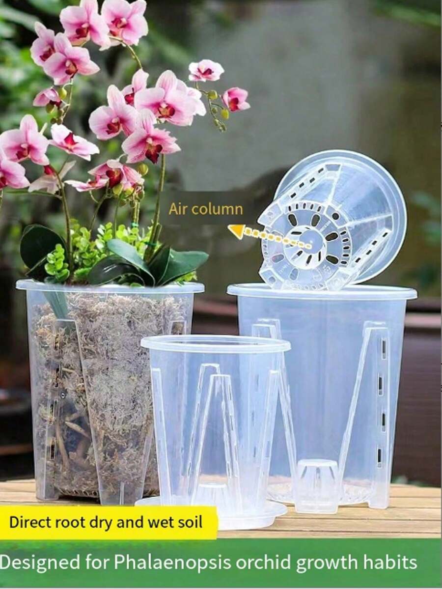 [1/3/5件] 透明透气侧孔海芋绿植兰花盆加厚蝴蝶兰花盆带排水孔 - 彩色 - 查看 1
