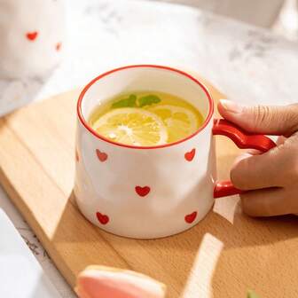 1 件 300 毫升可爱心形印花马克杯，手绘釉下红色心形陶瓷咖啡/茶杯，返校季