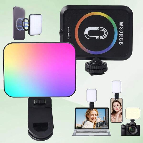 UEGOGO Portable Magnetic Square Color LED Light, RGB Handheld Fill Light With Clip, USB Charging Cable, Universal For Mobile Phones, Laptops, For Selfie Vlog, Video Recording, Photography, Live Streaming Accessories, Multi-Functional Lighting, Laptop Lights