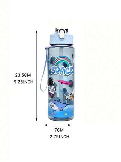 1pc Cartoon Cute Space Theme Sports Water Bottle - 800ml, With Straw, Rope Handle, Leak-Proof, Shockproof, Portable - Suitable For Travel, Outdoor Activities, Students - Great Gift For Children, Infants, Students