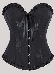 Gothic Corset Floral Bustier Overbust Corselet Women Corset Top Boned Lace Up