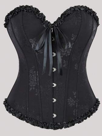 Gothic Corset Floral Bustier Overbust Corselet Women Corset Top Boned Lace Up