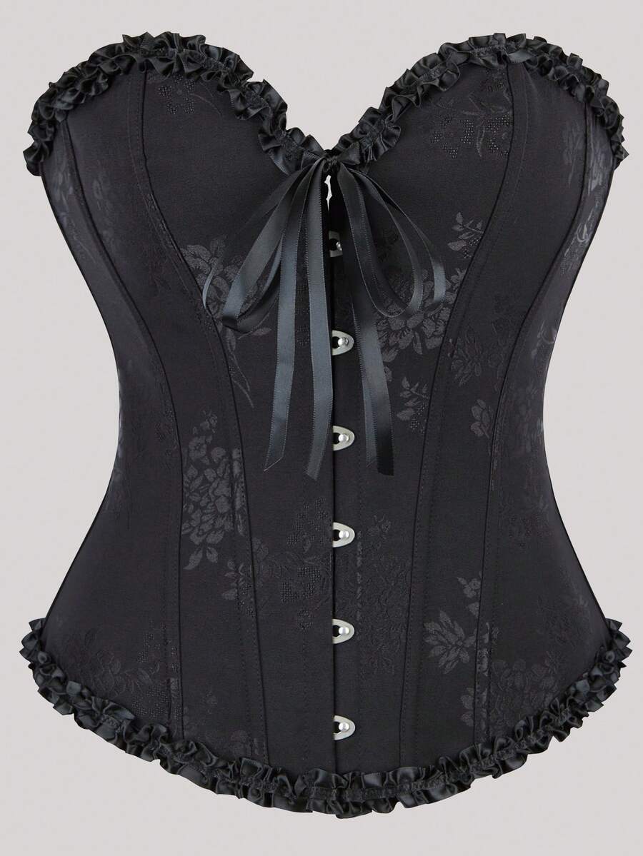 Gothic Corset Floral Bustier Overbust Corselet Women Corset Top Boned Lace Up