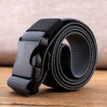 KUDYP Thick & Long Plus Size Casual Solid Color Nylon Webbing Belt, Elastic Waistband For Pants, Wide 3.8cm, Suitable For Spring, Summer, Autumn & Winter, Strong High Elasticity, Plastic Buckle, Non-Metallic, Can Pass Security Check, Tool Hanging