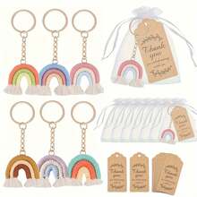 36 piezas/12 sets, set de regalo de llaveros tejidos estilo bohemio arcoíris - Incluye 12 llaveros hechos a mano, 12 bolsas de arpillera, 12 tarjetas de agradecimiento, adecuado para fiestas de bodas, cumpleaños, fiestas de graduación, despedidas de soltera y celebraciones de bar, regalos de boda - Multicolor - Ver 1