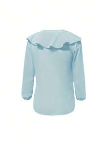 Casual Ruffle Trim V-Neck Long Sleeve Blouse
