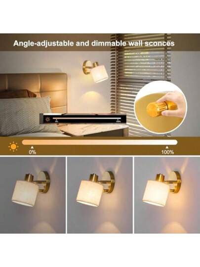 Zazumi Adjustable Indoor Wand Verlichting Switch, Goud Beige Linen Lampshade, E27 Rotating Bedside Light, Bedroom Living Room view 3