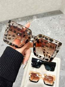 2/3/5pcs Women Plastic Gradient Leopard Colorful Square Frame Ombre Lens All-Match Best Friend Style Perfect Stylish Eyeglasses Combination For Business Casual Woman,Street Snap,Weekend Outfit Accessories