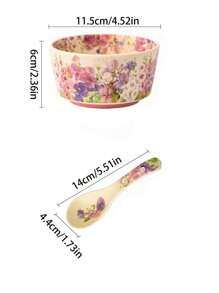 1pc 4.5 Inch Ceramic Bowl, Gorgeous Floral Glazed Design, INS Style Tableware, High Foot Rice/Soup Bowl,School Supplies