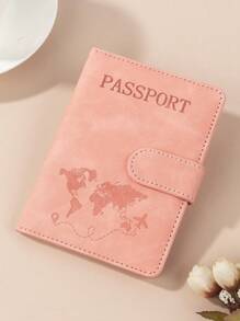1pc Passport Cover With World Map & Letter Print And Fixed Design Passport Holder PU Leather Travel Passport Cover For Business Trip & Outdoor Travel Stuff Travel Items Travel Wallet Passport Holder Passport Wallet Beach Vacation Bag Summer Travel Essentials Travel Accessories For Back To School And Vacation For Gift Giving Family Friends Lovers Holiday