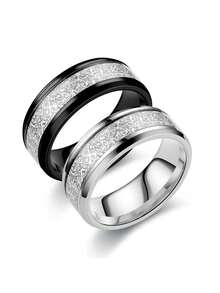 Fashionable Titanium Steel Frost Pattern Couples Rings, Fashionable Stylish Personalized Ring, Non-Fading - Silver Black - View 1