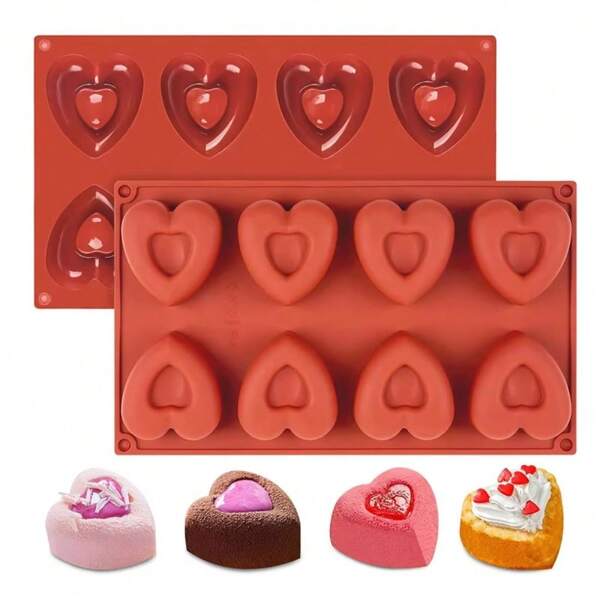 Molde de silicona con forma de corazón resistente a altas temperaturas de hasta 230°C, apto para horno, con patrón tridimensional de corazón para hornear pasteles, chocolates, hacer velas y jabones. Fácil de desmoldar y lavar.