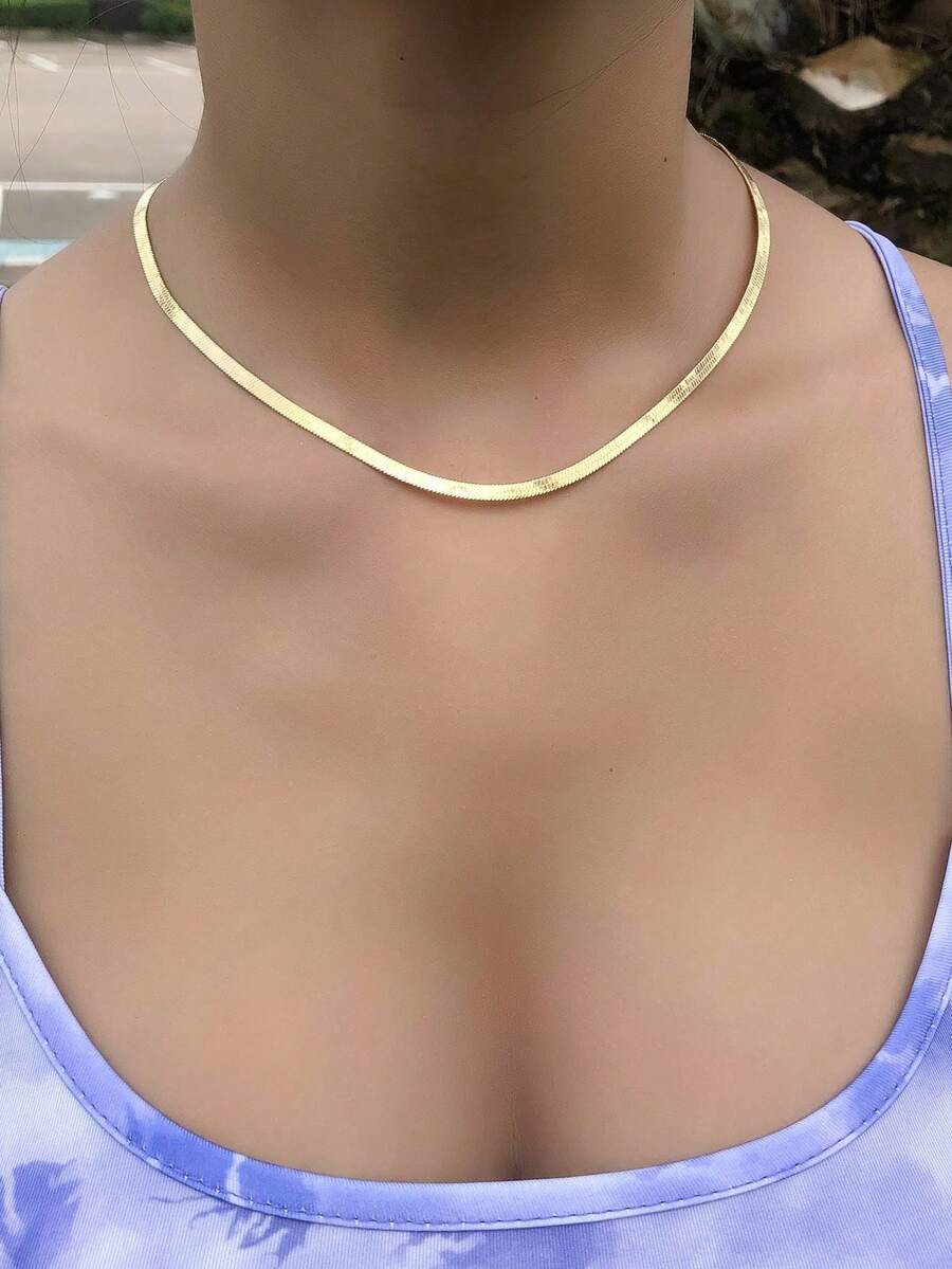 1pc Stainless Steel Simple Necklace, Suitable For Daily Wear - Yellow Gold - View 1