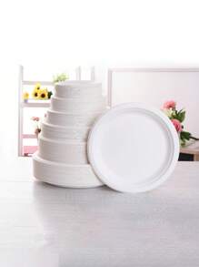 100pcs Sugarcane Pulp Disposable Paper Plates, Thicker Paper Pulp Plates For Barbecue, Cake, DIY Painting