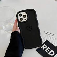 1pc Millennium Dopamine Wave Cute Black Edge Heart Phone Case Compatible With Apple 16/Redmi Note 11 4G/Galaxy A55/Infinix Note 30/ Moto E30