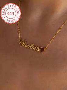 [Customized]Customized, Personalized 925 Sterling Silver Bespoke Necklace, Women's Fashion Pendant Necklace, 1 Piece Personalized Name Necklace, Christmas, Holiday Gift For Girlfriend, Custom Engraved Necklace - Multicolor - View 2