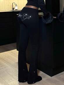 LovelyWholesale Women'S Casual Drawstring Rhinestone Letter Chic Pants For Women Fall Clothes For Women