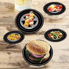 24 piezas de platos desechables de papel con diseño de huella de neumático, platos de papel con temática de neumáticos de 7 y 9 pulgadas, adecuados para fiestas de carreras, cumpleaños, picnics, aniversarios, eventos de entretenimiento y reuniones familiares