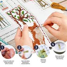 6 Stücke Wald Tiere Thema Kreuzstich Lesezeichen DIY Handwerksset - Beinhaltet Fuchs, Eichhörnchen, Eule, Wolf, Braunbär Kreuzstich Muster - Enthält 6 bedruckte Kreuzstich Stoffe, reichlich Stickgarn, Nähwerkzeuge (Zufallsfarbe) und englische Anleitung - Geeignet für Näh-Bastler und Anfänger - Kann als Heimdekoration oder Lesezeichen verwendet werden