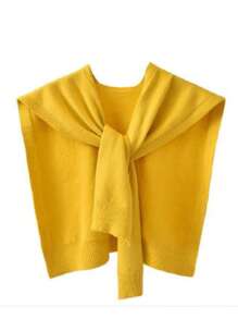 1 pièce Cardigan col châle en mélange de laine de haute qualité, minimaliste, avec patchwork de couleur unie et rayures, pour femmes. Poncho sans manches polyvalent. Châle tricoté de couleur unie pour l'automne 2025. Nouveau châle tricoté fin à rayures pour assortir avec un pull, une chemise, une écharpe [légère différence de couleur par rapport au produit réel]