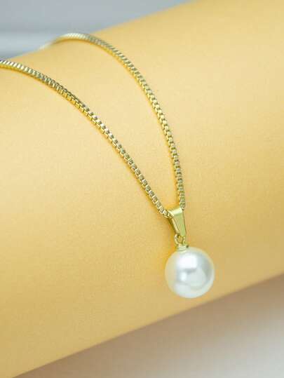 1pc Women's Pearl Pendant Necklace, Faux Pearl Pendant Alloy Necklace, Elegant Minimalist Cute Girl Fashion Jewelry, Suitable For Parties, Gatherings, Daily Wear, Perfect Gift For Wife, Girlfriend, Daughter, Mother