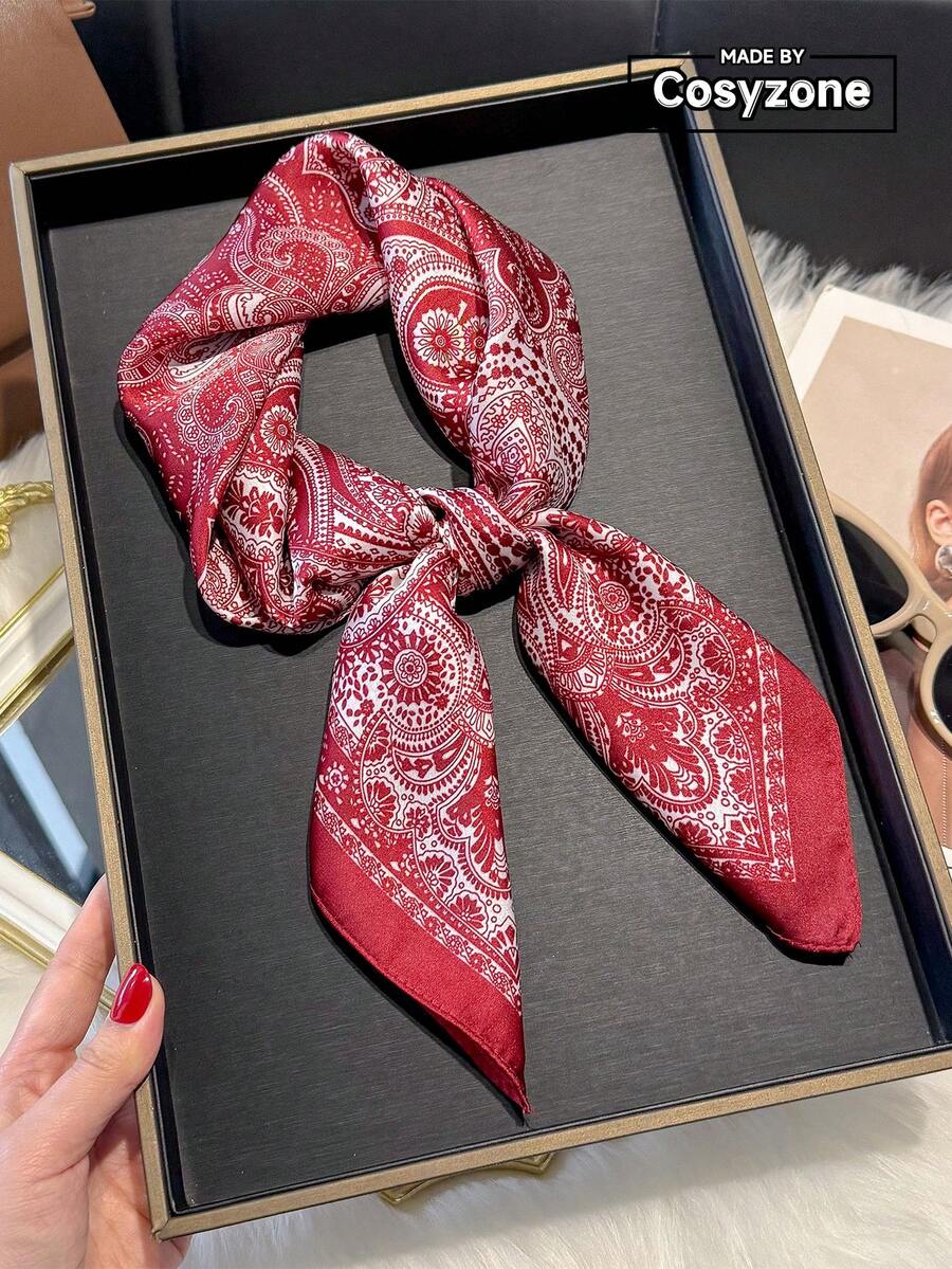 1 chiếc khăn vuông in họa tiết Paisley bằng lụa giả 27,5 inch, khăn Bandana đa năng, khăn quàng cổ, khăn trùm đầu cho nam, phụ kiện thời trang - Đỏ - Xem 1