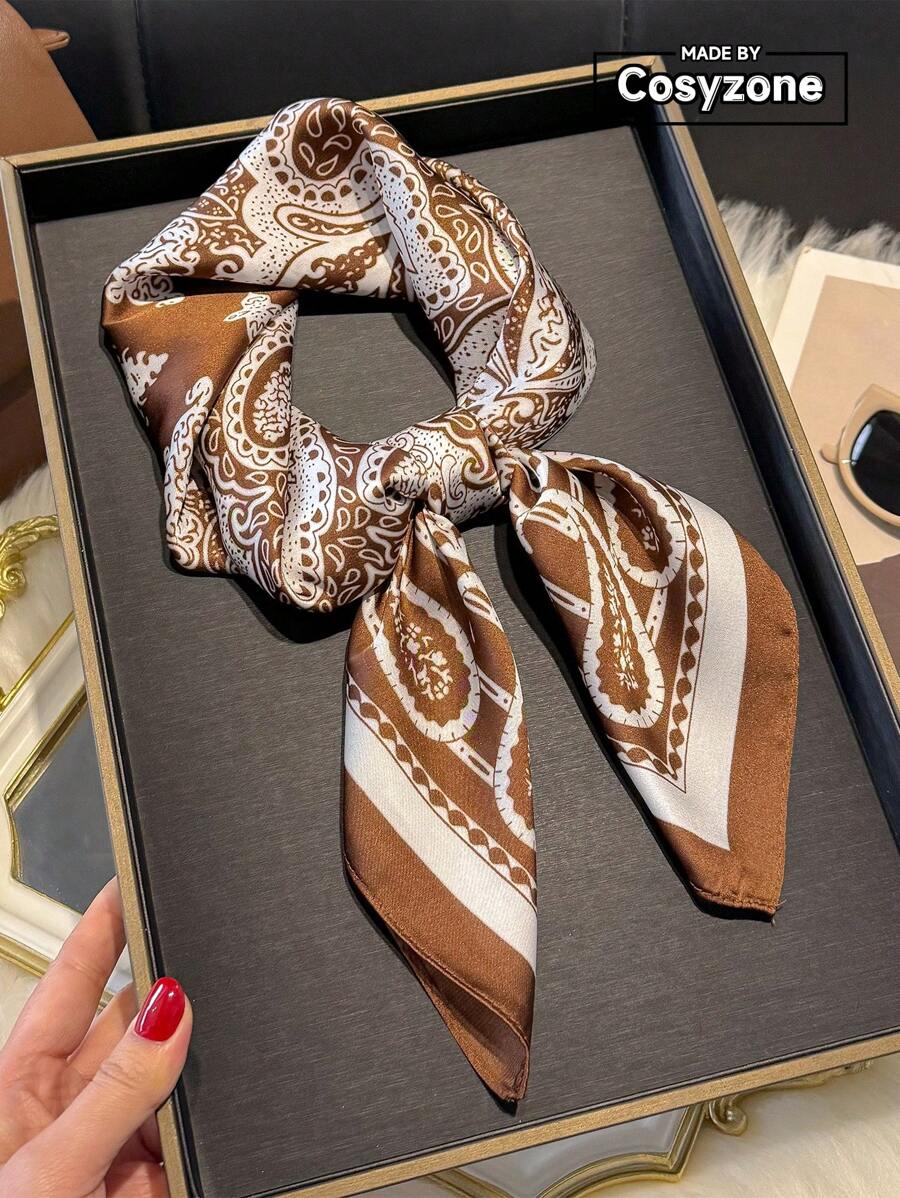 1 pieza Pañuelo/Bandana cuadrado de 70cm de seda sintética con estampado de cachemira, protección solar multiusos para hombres, pañuelo versátil para la cabeza, pañuelo decorativo para el cuello