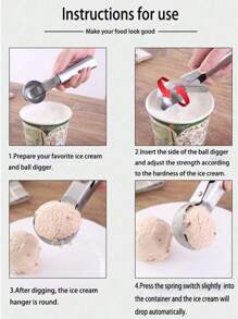 Home Creative Reboundable Ice Cream Scoop, Fruit Scooper, Stainless Steel Ice Cream Scoop, Great For Frozen Yogurt, Multifunctional Ice Cream Scoop, Stainless Steel Dual Purpose Scoop, Convenient Ice Cream Scoop