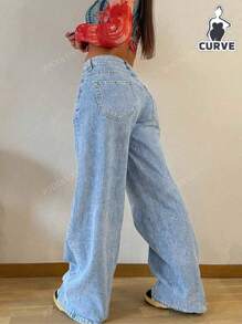 Jeans droits amples à taille élastique style rétro minimaliste pour femmes