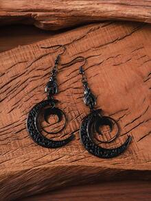 1 对哥特式黑色蝙蝠和新月形镂空吊坠耳环，优雅新月耳坠女士珠宝礼物 - 黑色 - 查看 6