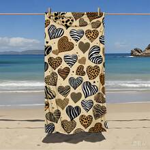 1pc Oversized Striped Beach Towel With Leopard Print Pattern, Ultra-Fine Fiber, Quick Drying Without Sand, Bright Stripes, Suitable For Travel, Yoga, Camping, Swimming, Bathroom, Living Room, Bathroom Towels, Camping Equipment, Essential For The Beach Bathroom Decor Summer Beach Essentials - Multicolor - View 6